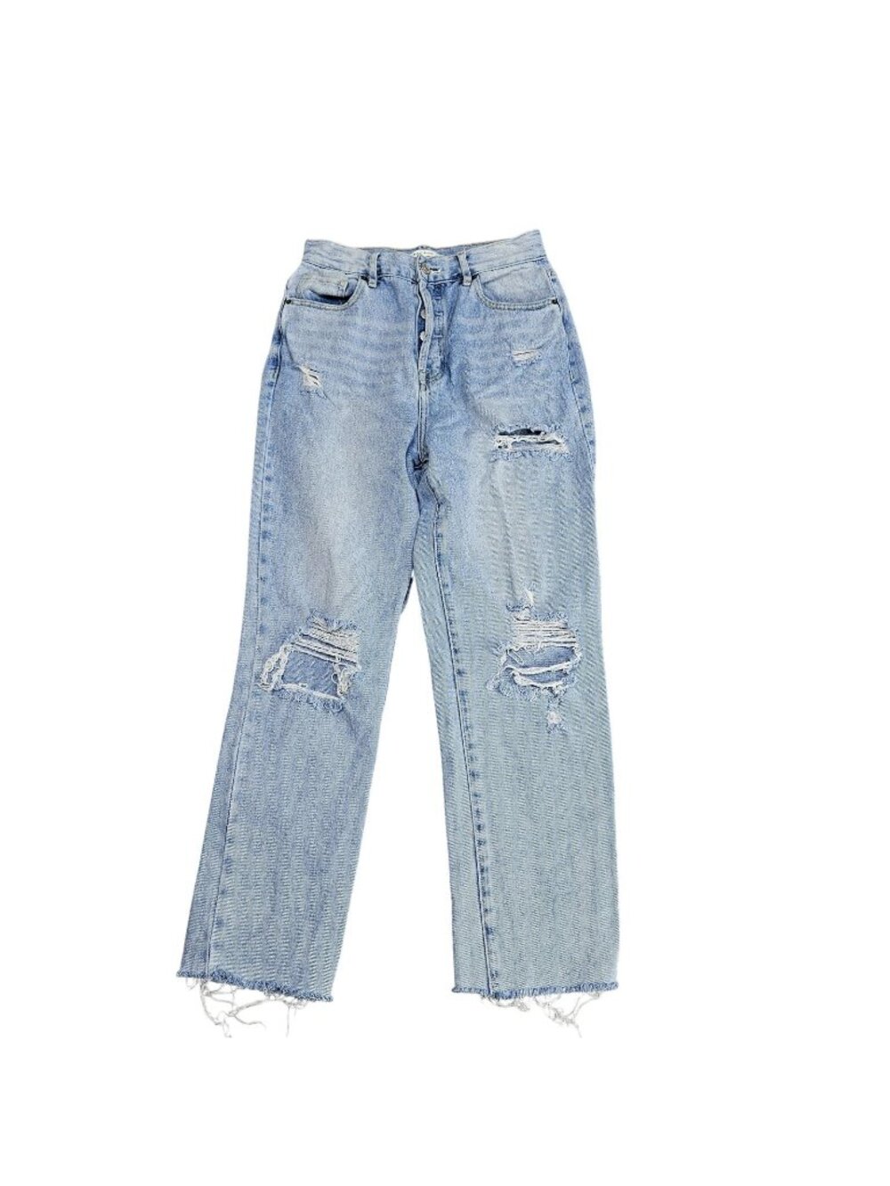 PacSun High Rise Straight Jeans‎ Womens 27 Blue Light Wash Distressed Raw Denim